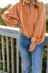 Lantern Sleeve Snap Button Placket Washed Pullover Casual Round Neck Sweatshirt